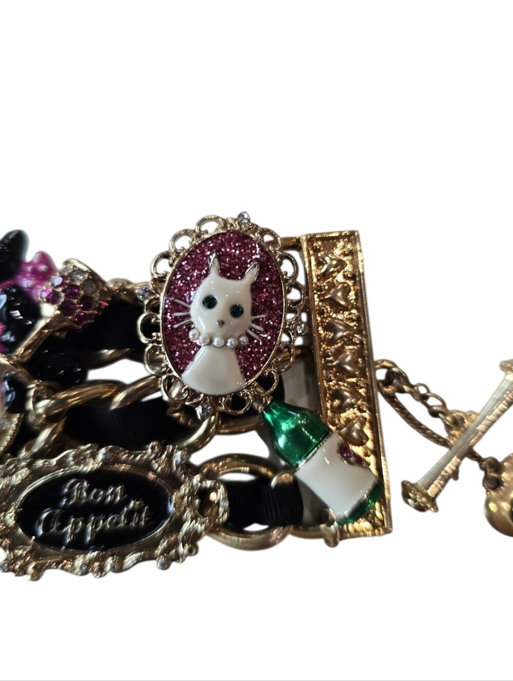 Betsey Johnson Paris Is Always A Good Idea Cat Lovers Gold Charm Bracelet - Picture 9 of 16